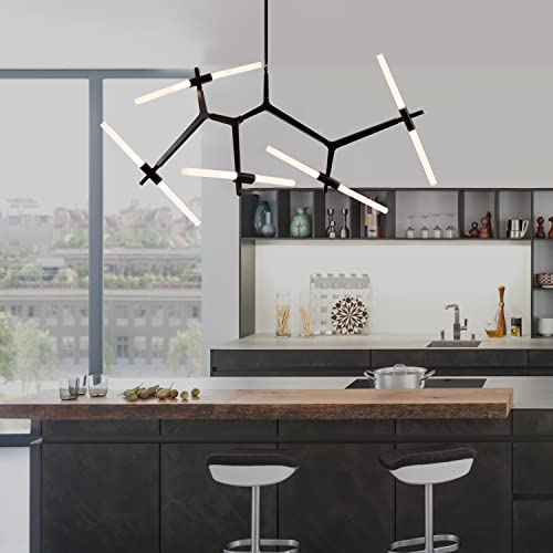 Weesalife Sputnik Modern Chandelier 10-Lights With Frosted Glass Shade, Pendant Lighting Fixture, Matte Black & Industrial Retro Style, For Dining Room, Living Room, Kitchen Island, Farmhouse #TOP3