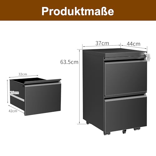 LVSTEEL Rollcontainer, Aktenschrank Abschließbar mit 4 Schlüsseln, Aktenschrank unter Schreibtisch, mit 2 Schublade, Vormontiert… – Ansicht 4