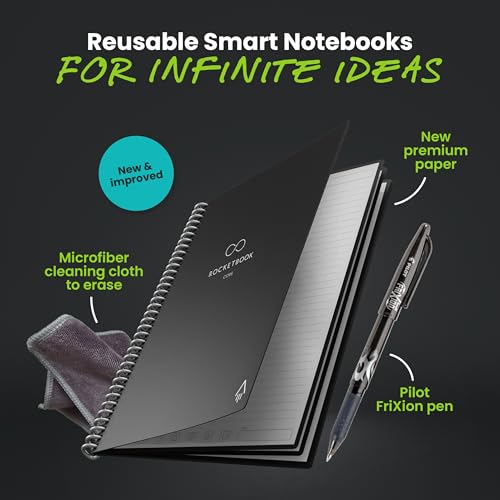 Rocketbook New Core Reusable Spiral Notebook, Letter Size 8.5×11, Black – Lined Pages, App-Connected, Erasable, Durable Cover, Ideal for School, Work, and Creative Projects