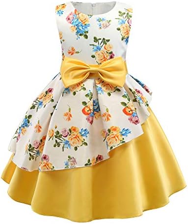 Fairy Elegant Party Pageant Prom Vintage Flower Girl Dress Teens Girls Sleeveless Wedding Bridal Ball Gown Formal Easter Dress Size 4T 5T (Yellow 120)
