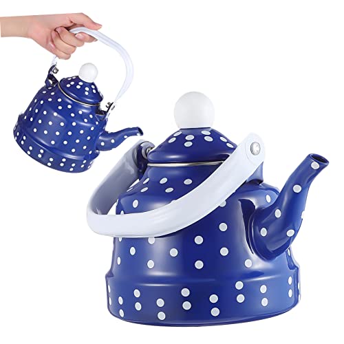 Ipetboom Tetera Vintage de Esmalte con Diseño de Puntos y Mango Ergonómico para Tipo de Silbido de Alarma y Uso Casa o Oficina