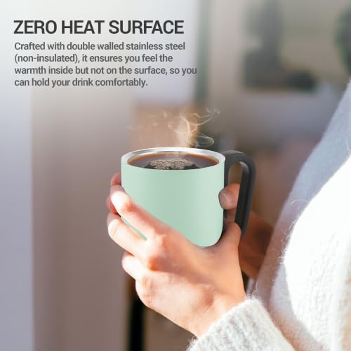 Image of MILTON Harbor Coffee Mug 300 Double Walled Non - Insulated | 300 ml Inner Stainless Steel Tea Mug with Lid & Handle | Hot & Cold | Coffee Mug Travel Tea Cup | Black Coffee | Tea Cup Single |Mint Green