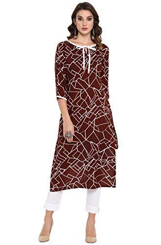 Image of Janasya Women's Brown Rayon Straight Kurta