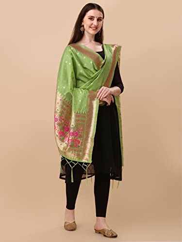 Image of DEVANGI Women's Woven Banarasi Silk Dupatta /Chunni For Women, Floral Print 1 Meter Wide and 2.3 Meter Length Printed Designer Dupatta /Chunni For Girls