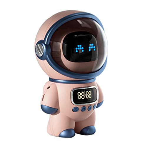 CHEOTIME Altavoz Bluetooth, Reloj Despertador de Voz Inteligente AI Altavoz Bluetooth con luz Nocturna, lámpara de Noche, Reloj Despertador Digital Space Man para Adultos, Reloj con luz (Rosa)