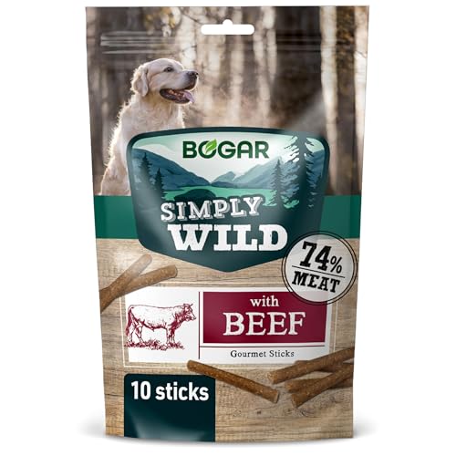 Bogar - Simply Wild - Snack per cani - Cibo per tutte le taglie di cane - Bastoncini per cani a forma di stick - Integratori per animali - Gusto manzo - 10 stick - 110g