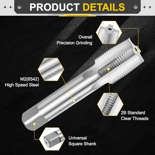 Image of uxcell Hand Taper Tap 1-1 /8 inch-12 UNF 2B Left Hand Thread Taper Style Taps Straight Flute Screw Tapping Threading Tool High Speed Steel HSS6542
