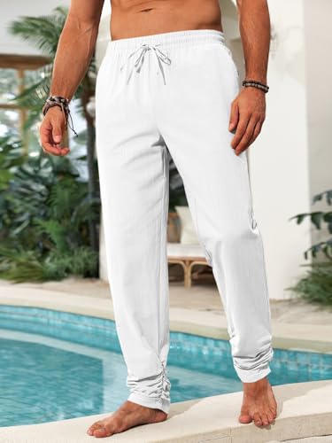 Runcati Mens Kaftan Thobe Pants Cotton Casual Elastic Waist Drawstring Muslim Trousers Summer Yoga Kurta Pants with Pockets2