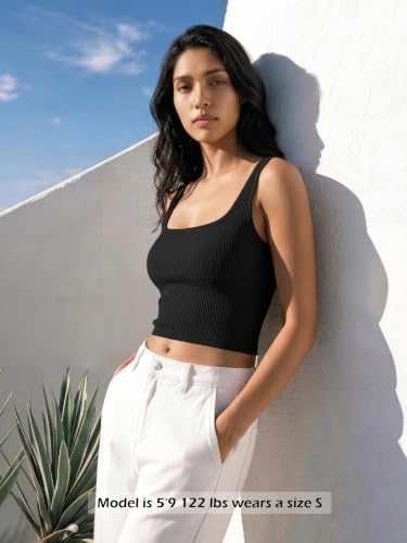 Image of ODODOS 3-Pack Seamless Square Neck Crop Tank for Women Ribbed Knit Soft Low Back Cropped Tops