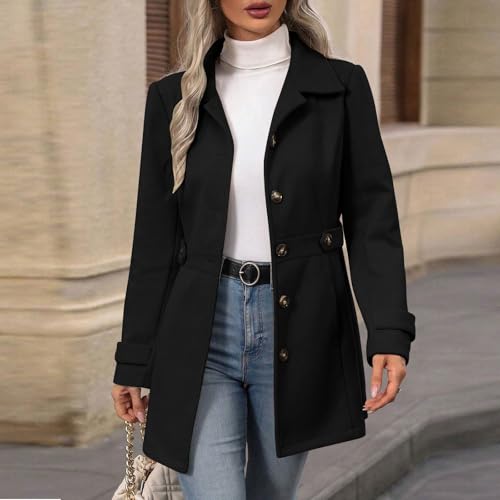 Generisch Damen Winterjacke Übergangsjacke Mantel Lang Jacke Winter Damen-Jacken Elegant Knopfleiste Gürtel Design Klassisch Figurbetont Outfits für Alltag Büro Reisen