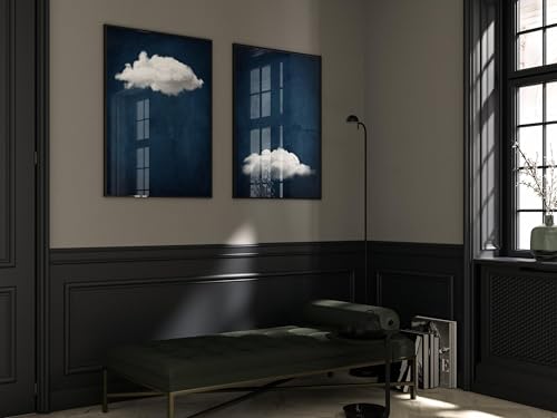 Affiche décorative maximaliste nuages indigo art mural surréaliste salon