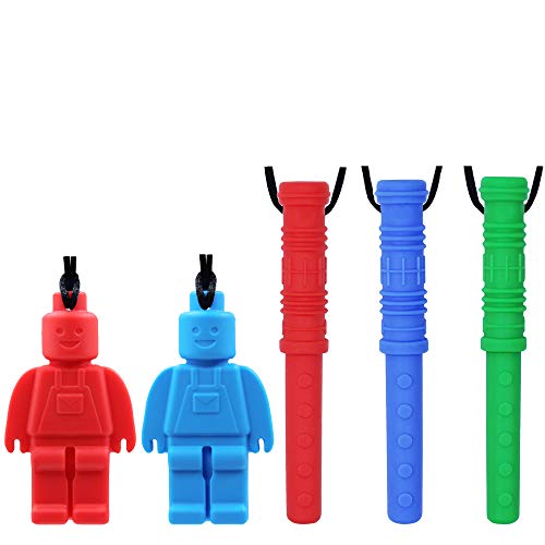 Chew Necklace by GNAWRISHING - 5-Pack - Perfect for Autistic, ADHD, SPD, Oral Motor Children, Kids, Boys, and Girls (Tough, Long-Lasting)