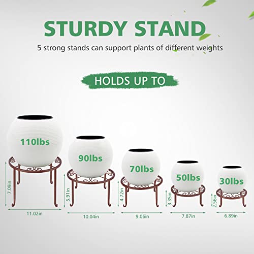 5 Pack Brown Metal Plant Stand For Outdoor Indoor Plants, Bronze Heavy Duty Flower Pot Stands For Multiple Plant, Rustproof Iron Round Plant Shelf For Planter, Potted Plant Holder For Garden Home #TOP4