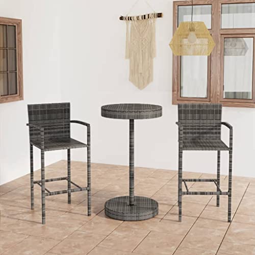Ensemble de bar de jardin 3 pcs vidaXL en résine tressée gris