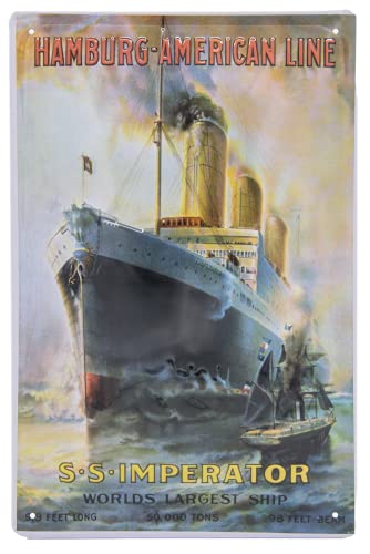 Maritimes - Targa in metallo, stile retrò, S. Imperator, Amburgo American Line, decorazione da parete in rilievo, 30 x 20 cm