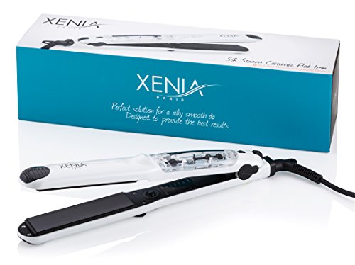 Xenia Paris XP Silk Steam Ceramic Steamer Flat Iron with Argan Infuser, White, 1.25