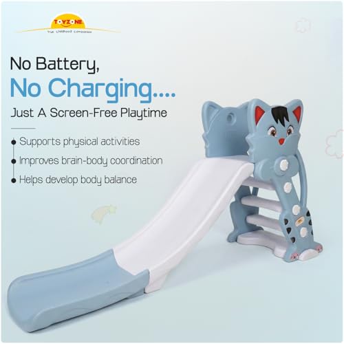 Image of Toyzone Tom Cat Slide for Kids | Baby Play Slide | Indoor & Outdoor Kids Slider | Easy Assembly | Safe Rounded Design | BIS Certified | Made in India | Kids Slide for 2-8 Years, Upto 70 kgs