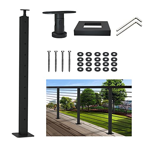 Langlier 1 Pc Cable Railing Post 39"X2"X2" Stainless Steel Black Finish, For Stairs And Deck Handrails，Can Be Installed On Wood Or Concrete Floor. Bss03 (Black, Corner Post) #TOP1