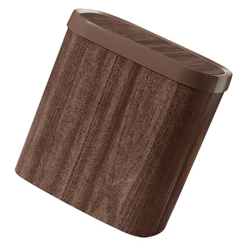 Image of NUOBESTY L Vintage Style Office Trash Can with Swing Lid and Scratch-resistant Pp Material, Retro Garbage Bin for Restroom and Bathroom Home Kitchen Use
