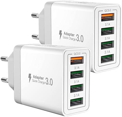 Aioneus Chargeur USB, 2-Pack Prise USB Multiple 40W Chargeur Rapide iPhone, 4 Port Multi Secteur QC 3.0 USBA Adaptateur pour iPhone 16 15 14 13 12 11 Pro Max X XS XR 8 7 6S Plus Mini SE,iPad,Samsung