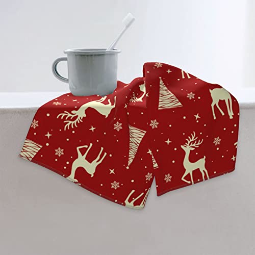 Merry Christmas Hand Towel Reindeer Pine Tree New Year Face Washcloths Fingertip Bath Towels 27.5 X 15.7 Inch Microfiber Quick Dry Soft Kitchen Dish Cloth For Bathroom Beach Gym Hotel Salon Spa Sport #TOP5