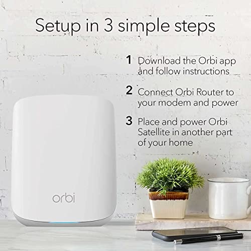 Image of Netgear Orbi Whole Home Dual Band Mesh WiFi 6 System (RBK352) - Router with 1 Satellite Extender | Coverage up to 3,000 sq. ft. and 30+ Devices | AX1800 WiFi 6 (Up to 1.8Gbps), White, Medium (RBK352-100EUS)