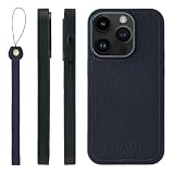 HANATORA for iPhone 14Pro ケース 磁力改善 MagSafe 対応 本革 耐衝撃 バンパー型 スマホケース スマホ ストラップ 付き シュリンクレザー ギフト マグセーフ対応 ネイビー UMSGZ-14Pro-Navy