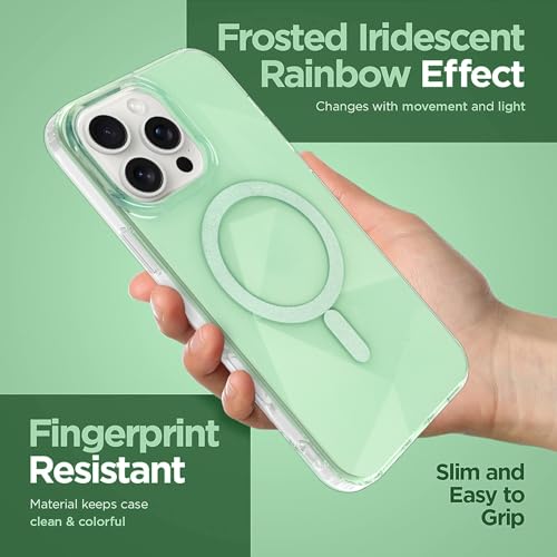 Image of Magnetic Case for iPhone 16 Pro Max [Compatible with Magsafe] [Anti-Yellowing] [1 Screen Protector] Shockproof Slim Iridescent Sparkly Case for iPhone 16 Pro Max 6.9 inch 2024, Green