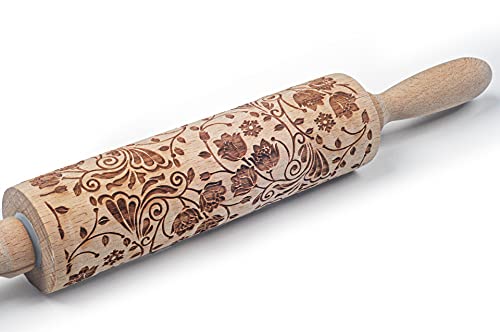 Embossed Rolling Pins For Baking, Small Wooden Roller Pin With Textured Pattern, Best Gift For Wedding, Holiday, Mother, Friends (Lotus) #TOP5