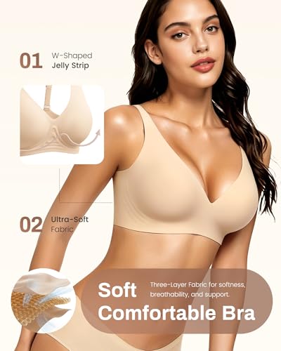 Image of Gailife Deep V Jelly Bras for Women No Underwire Wireless Seamless Push Up Bra Comfort Support Plunge Bralette Full Coverage
