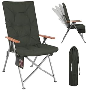 Homecall Campingstuhl Faltbar 150kg Belastbar Hochlehner Luxus Klappstuhl Camping Stuhl mit 4 Positionen Verstellbar mit 4, 5cm Dicke Gepolstert Angelstuhl für Garten Balkon Wohnmobil (1, Dunkelgrau)