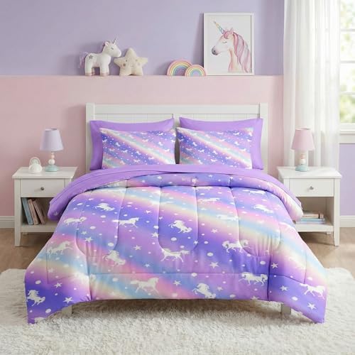 Nesker 7 Pcs Comforter Set Queen Size, Purple Colorful Bedding fo...