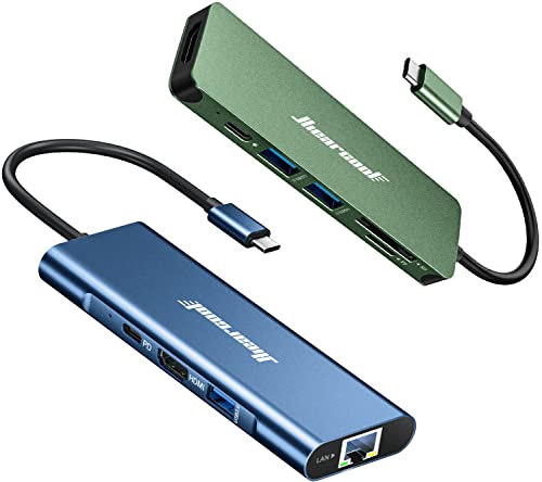 USB C Hub, Hiearcool Adapter USB C Dongle for MacBook Pro, 7 in 1 USB C to HDMI Multport Adapter, USB C 4K@60Hz HDMI Adapter,8 IN1 Multiport Type C Adapter 1Gbps 100W PD USB C Dock USB3.0 TF/SD Dongle
