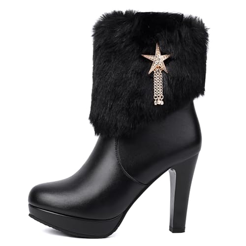 Bottines de Noël femme à talon haut avec fermeture éclair et plateforme taille 35