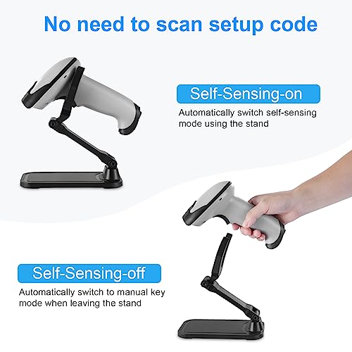 Barcode Scanner with Stand, JRHC Wireless 1D Laser Bar Code Scaners 2.4G Wireless & USB Wired Connection Plug and Play Handheld Bar Code Reader - Thumbnail 2