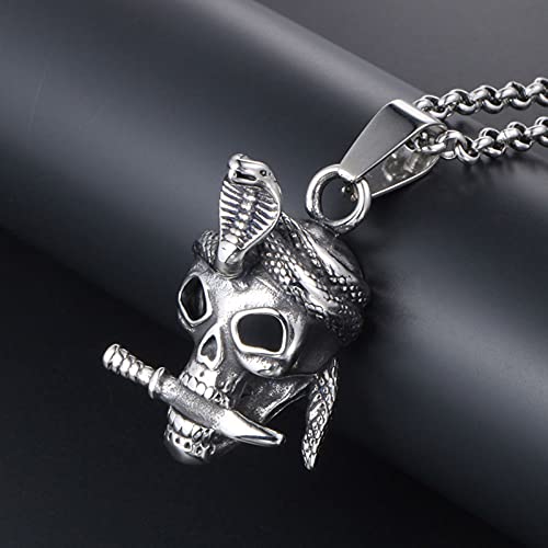 Collier tête de mort acier titane robuste aux détails sculptés - 4