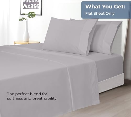 Image of Royale Linens 100% Organic Cotton Twin Flat Sheet Only - Super Soft - Percale Top Sheets - Twin Flat Sheet Sold Separately - Breathable, Cool & Crisp Sheets Only (66 inch x 96 inch, Silver)
