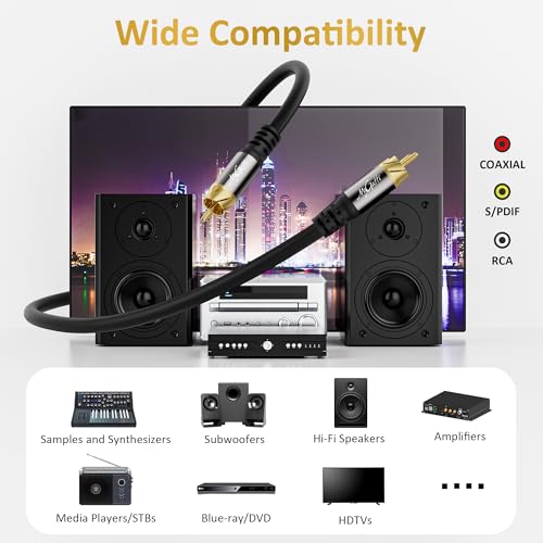 Mygatti 1m Subwoofer Kabel,RCA auf RCA kabel,digitales Koaxialkabel Premium,S/PDIF Cinch Kabel für Heimkino,HDTV,subwoofer,Hi-Fi-System,Verstärker,verzinntes Kupfer,doppelt geschirmt+5 Kabelbindern
