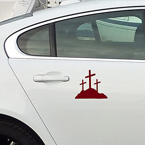 Image of Calvary Crosses Christian Jesus (Burgundy) (Set Of 2) Premium Waterproof Vinyl Decal Stickers For Laptop Phone Accessory Helmet Car Window Bumper Mug Tuber Cup Door Wall Decoration