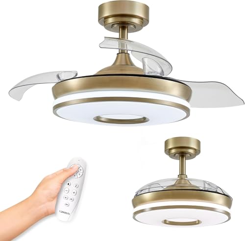 Ventilador de Techo con Luz LED Silencioso - Lampara con Ventiladores de Techo 6 Velocidades - Luz Regulable y función Verano e Invierno - Iluminacion/Ventilacion Hogares y Oficinas (Bronce, 108 cm)