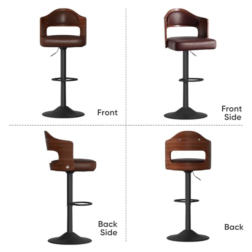XICEN Bar Stools, 2PCS Wooden Upholstered PU Leather Barstools, with Back and Footrest, Seat Adjustable Height 24.5-33.5IN, Counter Height Bar Chairs for Kitchen Island (Brown) (Brown)
