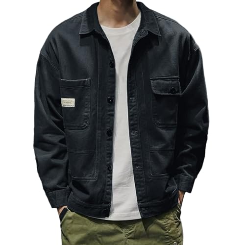 Veste Homme Mi Saison Veste en Jean Homme Printemps Coton Vestes Manteaux Ete Chemise Moto Cargo Jeans De Été Ajusté Travail Blouson 4XL Mode Léger Grande Taille Longue Noir Large pour Hommes D'Été