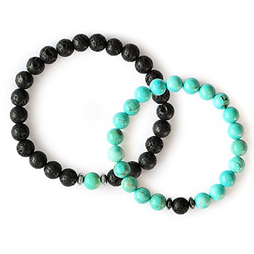 Me&Hz Couple Friendship Distant Bracelets Healing Black Onyx Turquoise Stretch Beaded Bracelets for Lovers