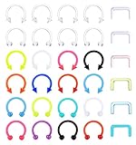 Drperfect 30Pcs Septum Retainer 16G Colorful Clear Bioflex Horseshoe U-Shaped Septum Rings Retainers Flexible Plastic Nose Rings Hoop Lip Eyebrow Cartilage Earrings Ring Piercing Retainer for Women