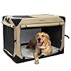 Pettycare 36 Inch Collapsible Dog Crate with Curtains Travel Dog Crate for Airflow and Calm Soft Pet Kennel with Portable Bag and More Chew Proof Mesh Indoor & Outdoor Beige 4 Door Curtains