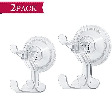Teletrogy Bathroom Shower Hooks Suction Cup Hook Razor Holder Wreath Hanger for String Lights Heavy Duty Vacuum Suction Hook for Kitchen Wall Towel Coat Cap Robe Key, 2 Pack Clear