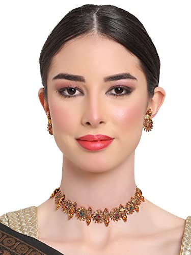 Shining Diva Fashion 18k Gold Plated Latest Stylish Fancy Choker Traditional Necklace Jewellery Set for Women