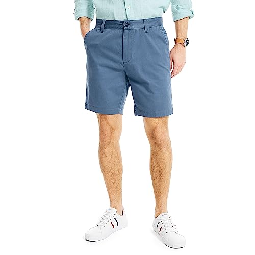 Nautica Men's Classic Fit Flat Front Stretch Solid Chino 8.5' Deck Shorts, Blue Indigo, 36W