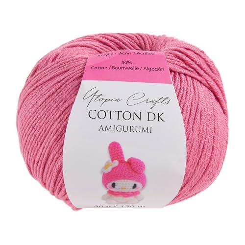 Utopia Crafts Amigurumi Cotton DK Yarn for Crochet and Knitting 50% Cotton, 50% Acrylic Blended, 50g (1, Pale Pink)