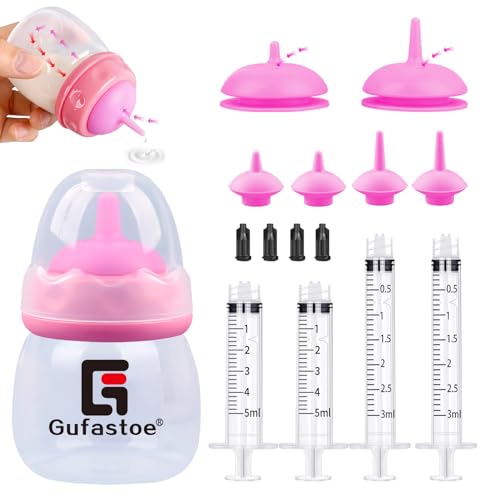 Gufastoe Kitten Bottle Puppy Bottles for Nursing Kit with Pet Feeding Nipple and Syringes for All Breeds of Puppies Kittens and Other Animals Pack of 15 Pink